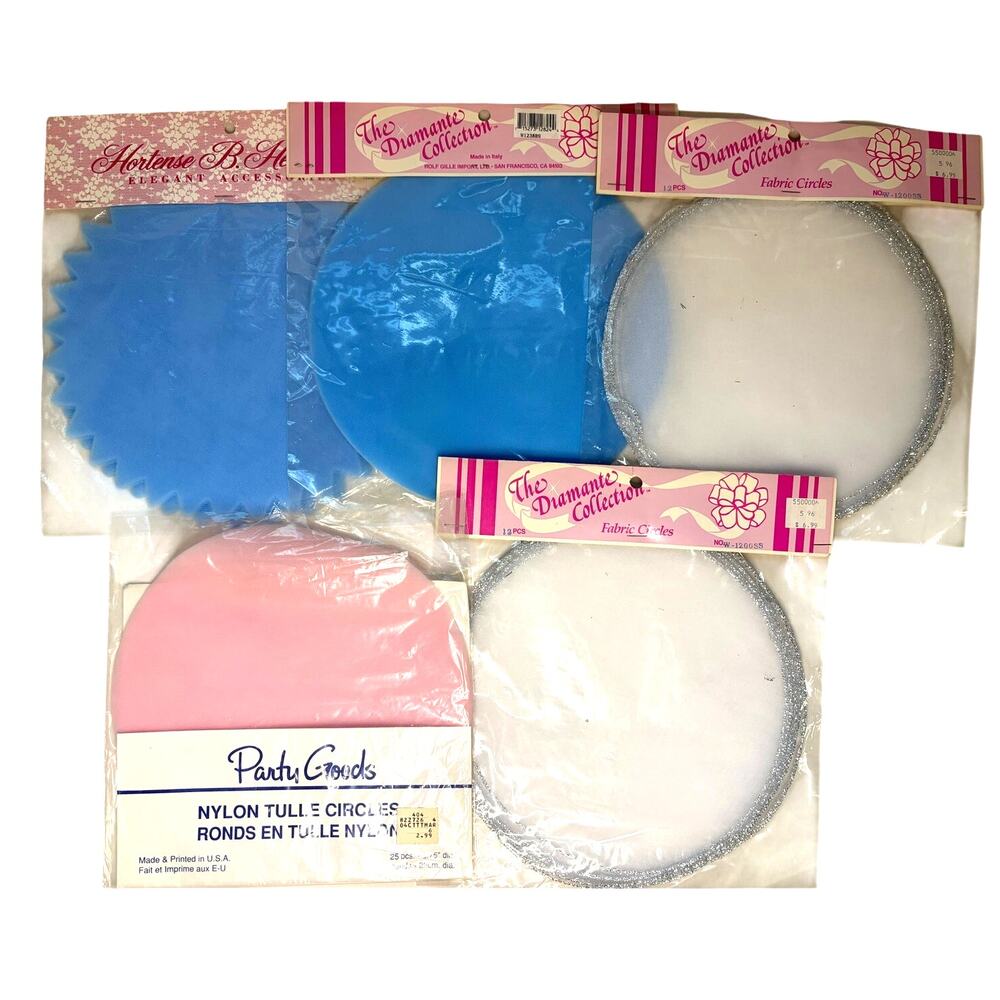 Lot of Vintage Tulle Circles Party Supplies Pink Blue Diamonte Collection